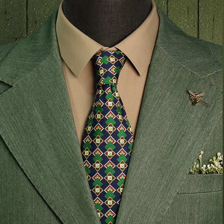 Corbata de lujo con diseño geométrico y medallón para hombre. 
