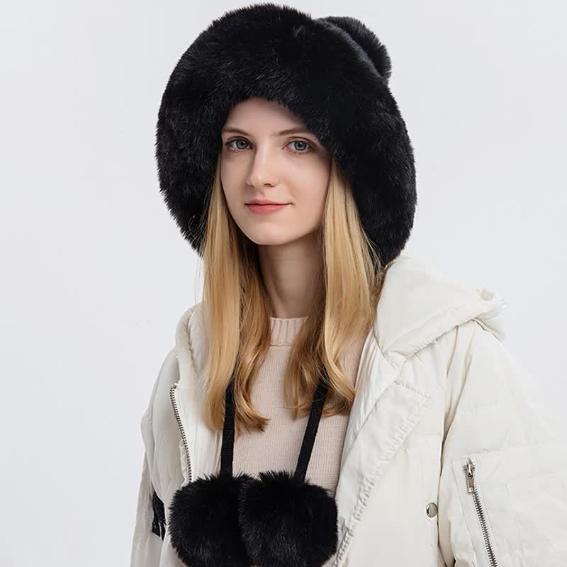 Gorro de punto grueso y cálido con tres pompones para mujer - Negro - Ajustable (21 5/8"-23 5/8") - image 5