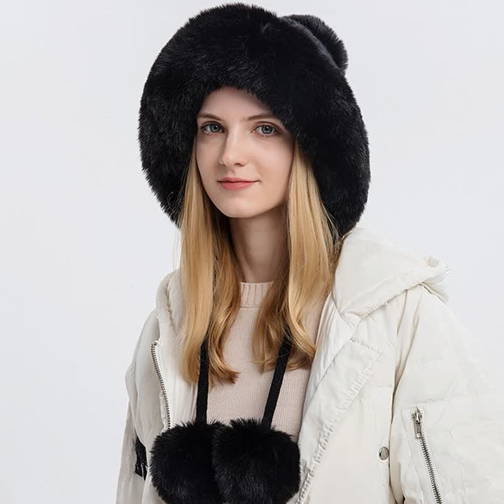 Gorro de punto grueso y cálido con tres pompones para mujer - Negro - Ajustable (21 5/8"-23 5/8") - image 5