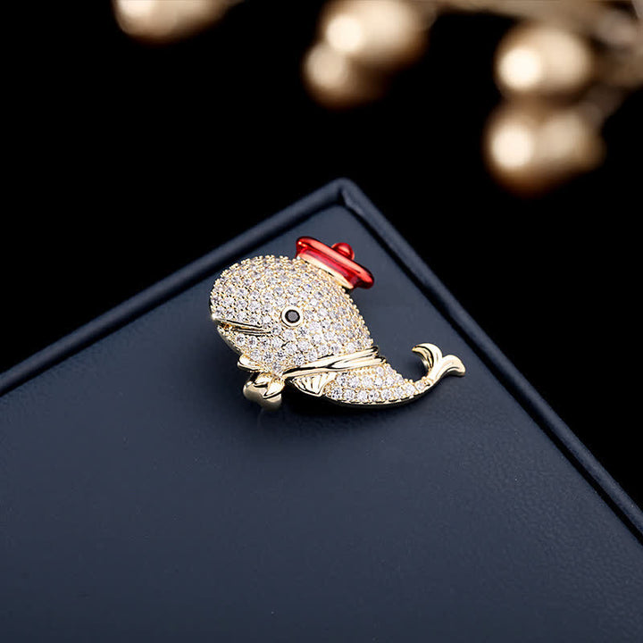 Broche de ballena con diamantes de imitación marinos para mujer