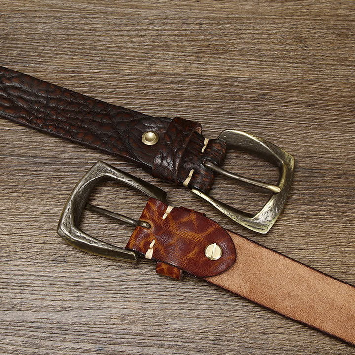 Cinturón de cuero con estampado retro de piel de yak para hombre