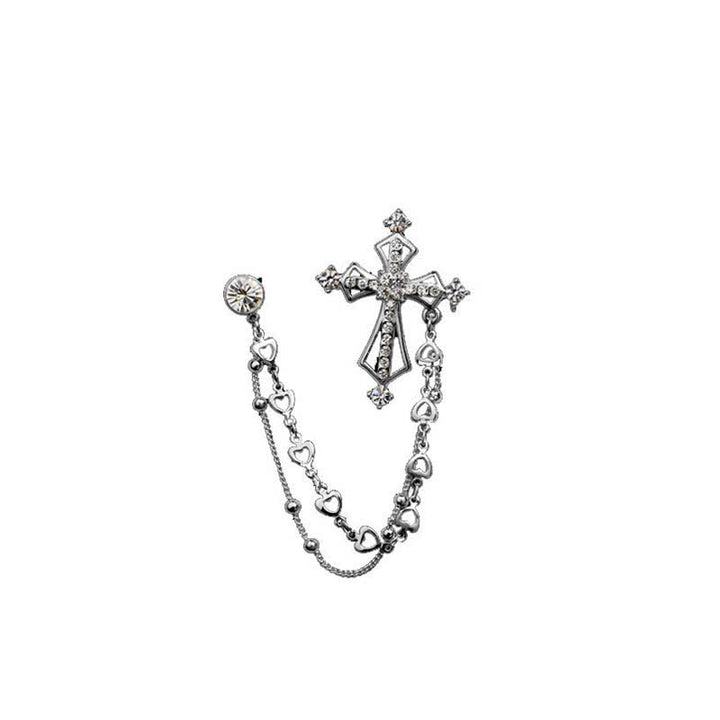 Broche de cruz con borlas nobles y diamantes de imitación para hombre