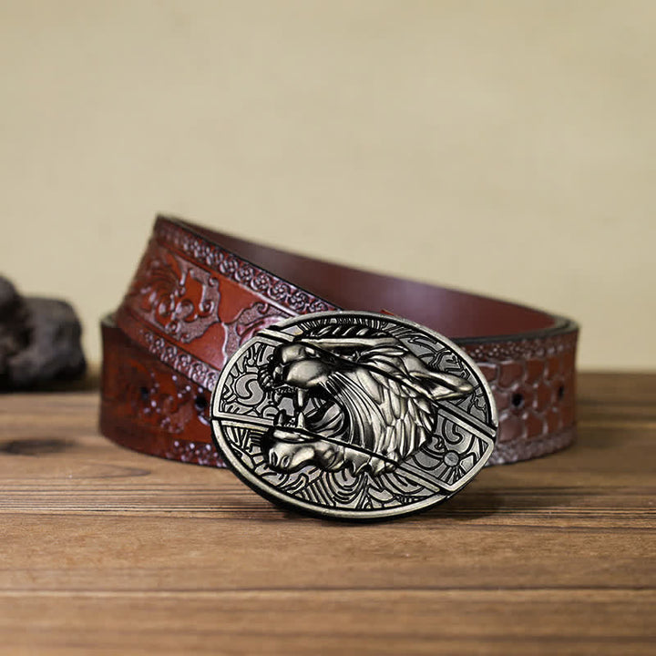 Cinturón de cuero con cuchillo plegable oculto Roaring Tiger para hombre