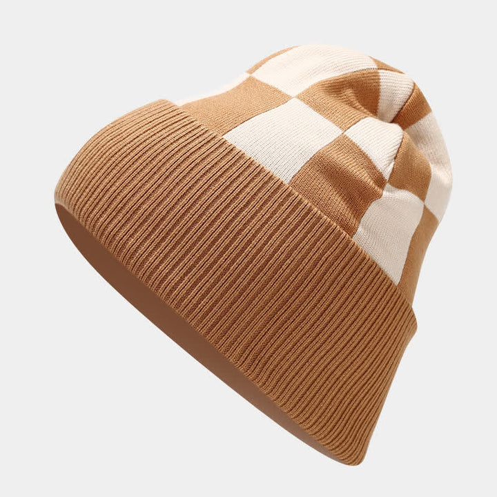 Conjunto de 3 guantes y gorro unisex a cuadros con bufanda