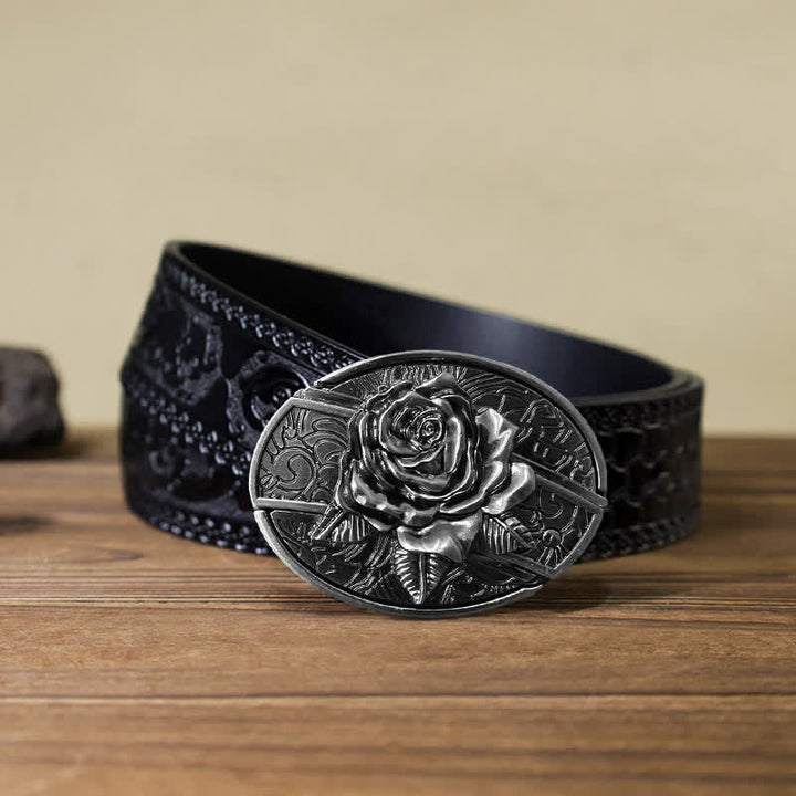 Cinturón de cuero con cuchillo plegable oculto estilo Western Rose para hombre, hecho a mano