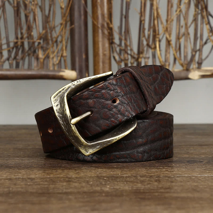 Cinturón de cuero con estampado retro de piel de yak para hombre