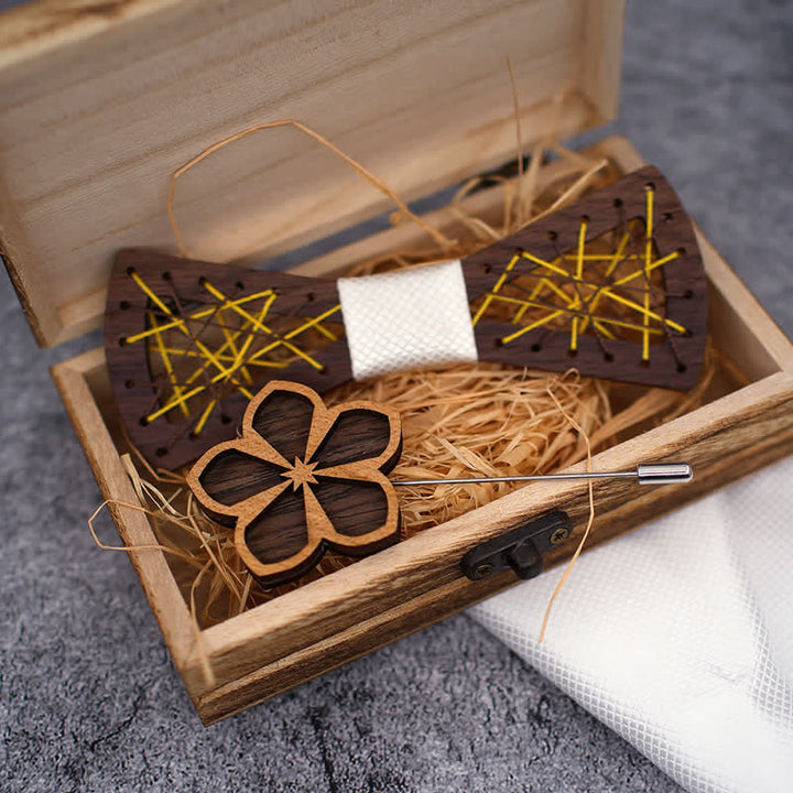 Juego de 3 pajaritas de madera bordadas y tejidas para hombre