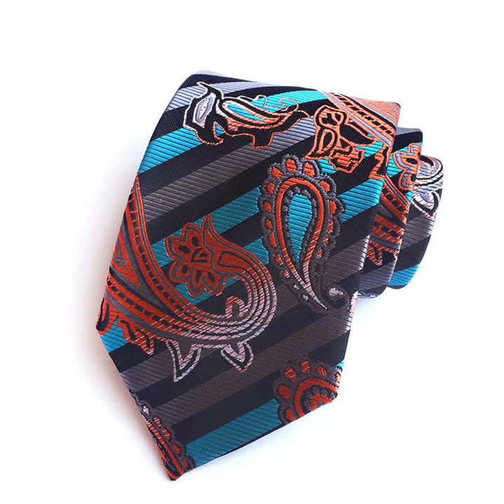 Ingeniosa corbata de cachemira para hombre en azul celeste y naranja