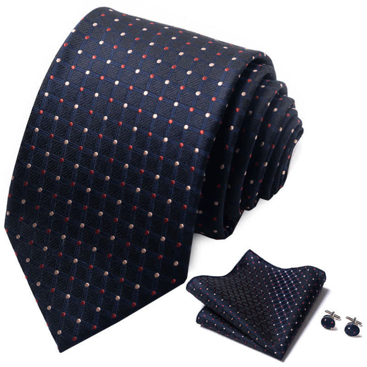 Conjunto de 3 corbatas para hombre con lunares rojos y tostados a cuadros azul marino