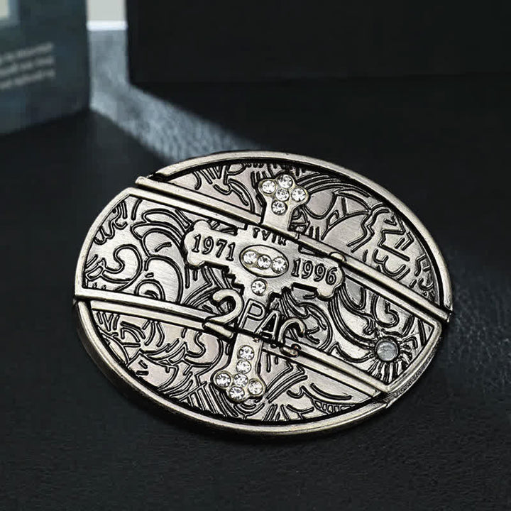 Cinturón de cuero con cuchillo plegable oculto con cruz pequeña para hombre