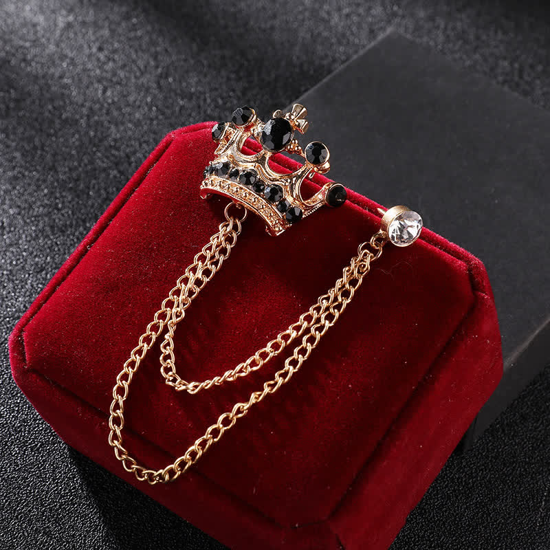 Broche con cadena de corona y diamantes de imitación estilo retro para hombre