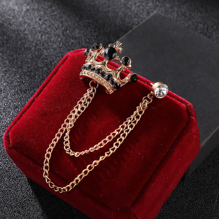 Broche con cadena de corona y diamantes de imitación estilo retro para hombre