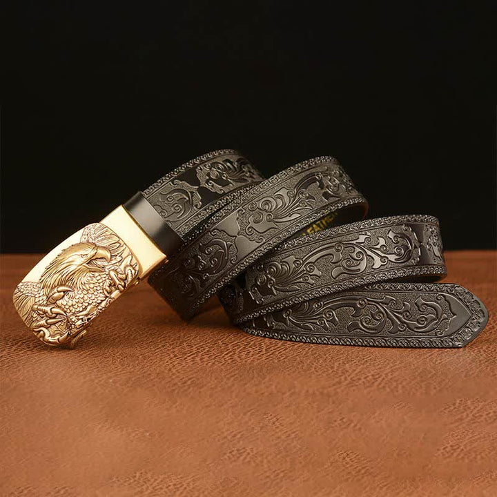 Cinturón de cuero genuino con relieve y hebilla de águila para hombre
