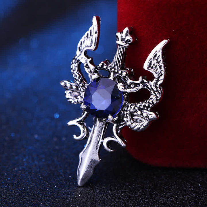 Broche de espada de dragón con gema retro para hombre