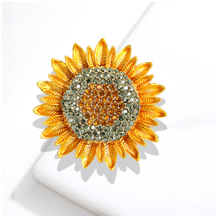 Broche de mujer con diamantes de imitación y girasol amarillo