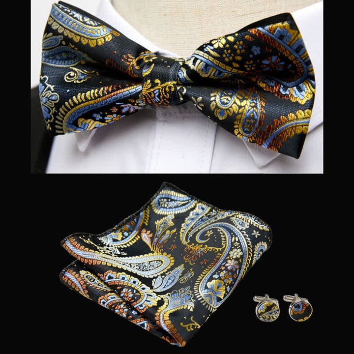 Conjunto de 3 pañuelos de bolsillo con pajarita de cachemira de lujo para hombre