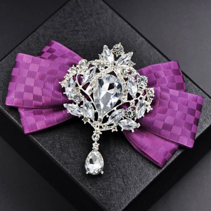 Juego de 3 broches y pajaritas con diamantes de imitación a cuadros