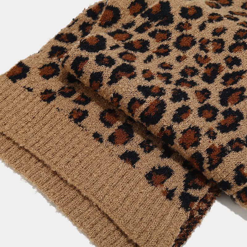 Conjunto de 3 guantes y bufanda con estampado de leopardo para mujer