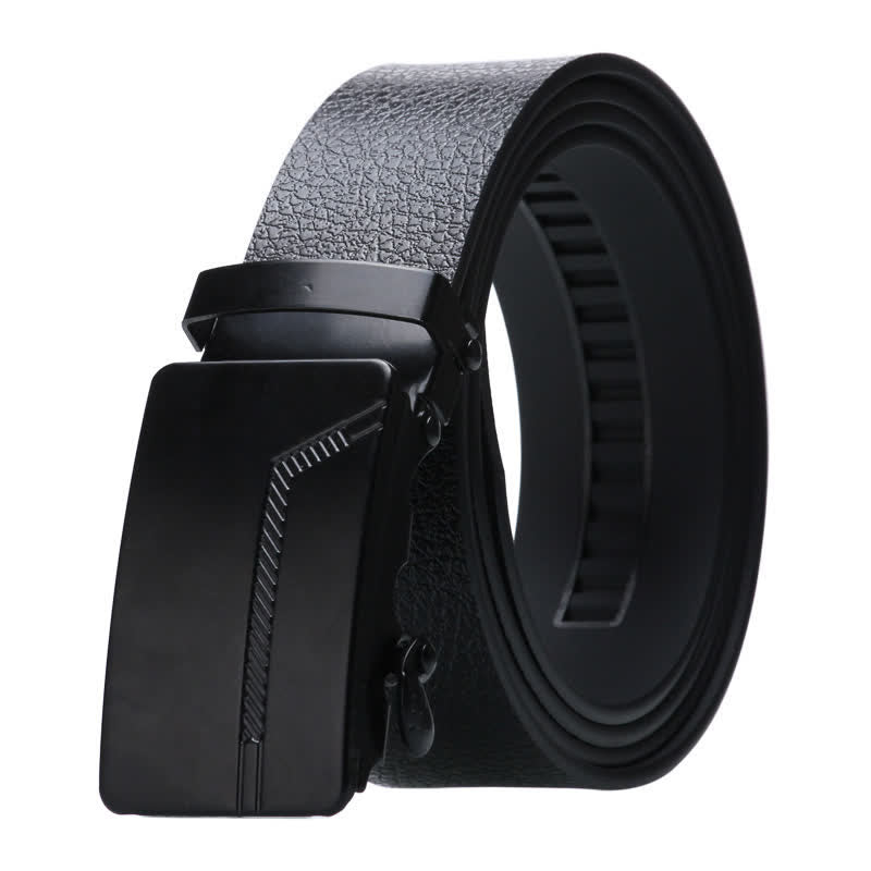 Cinturón de cuero negro con hebilla automática para hombre