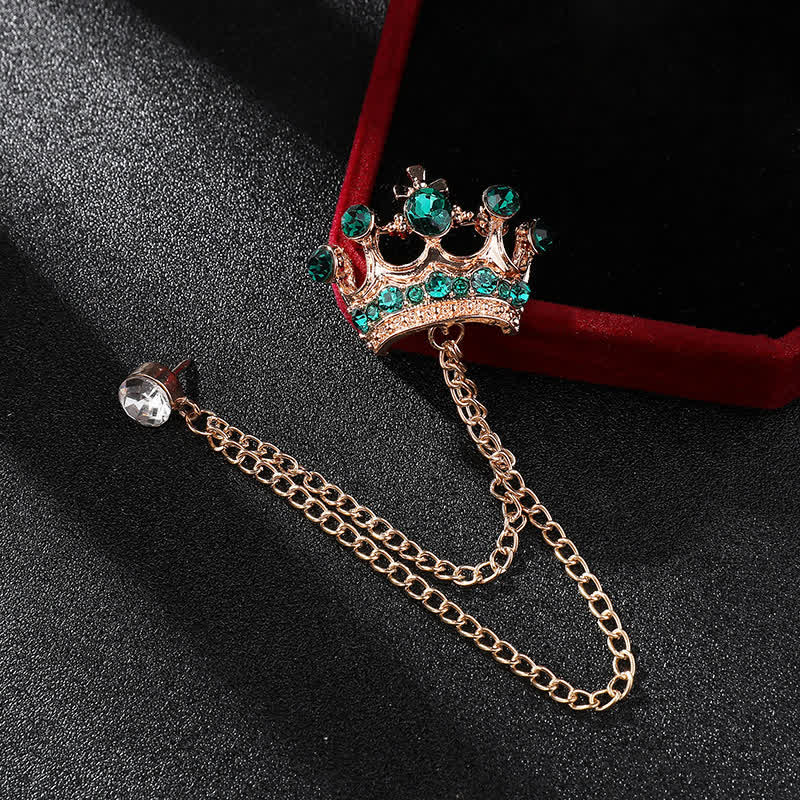 Broche con cadena de corona y diamantes de imitación estilo retro para hombre