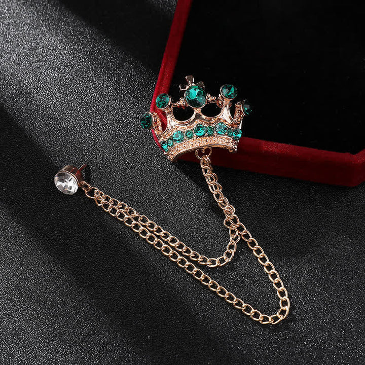 Broche con cadena de corona y diamantes de imitación estilo retro para hombre