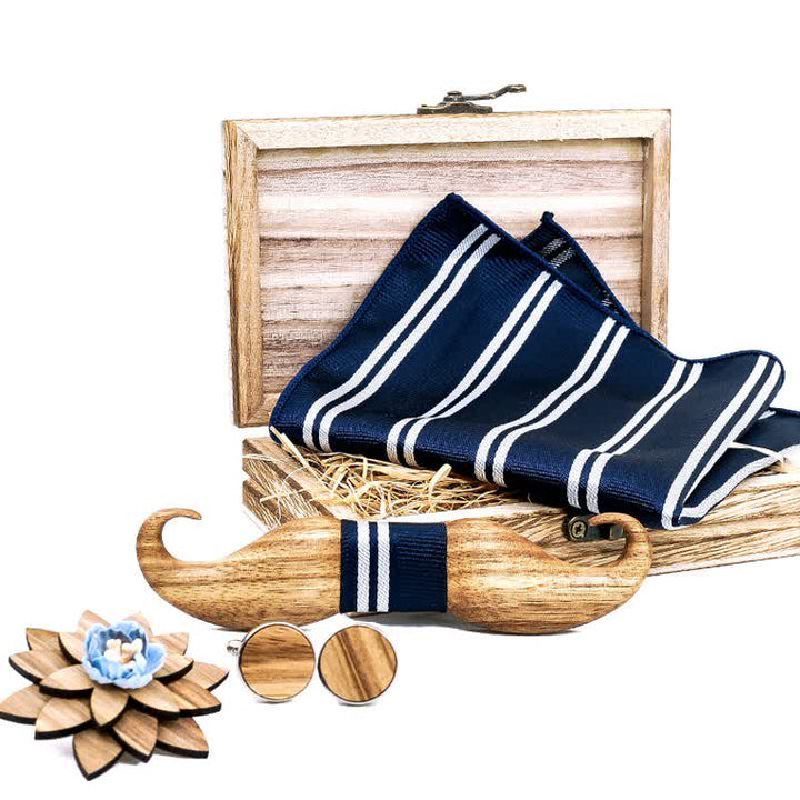 Juego de 4 pajaritas de madera con bigote Burlywood para hombre