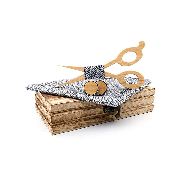Juego de 3 tijeras y pajarita de madera para hombre