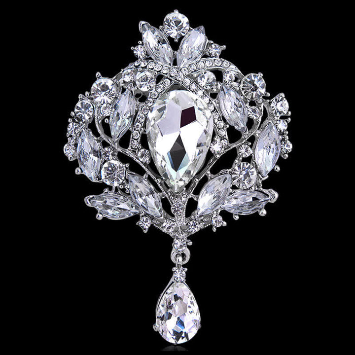 Broche de gota de agua con capullo floral brillante para mujer