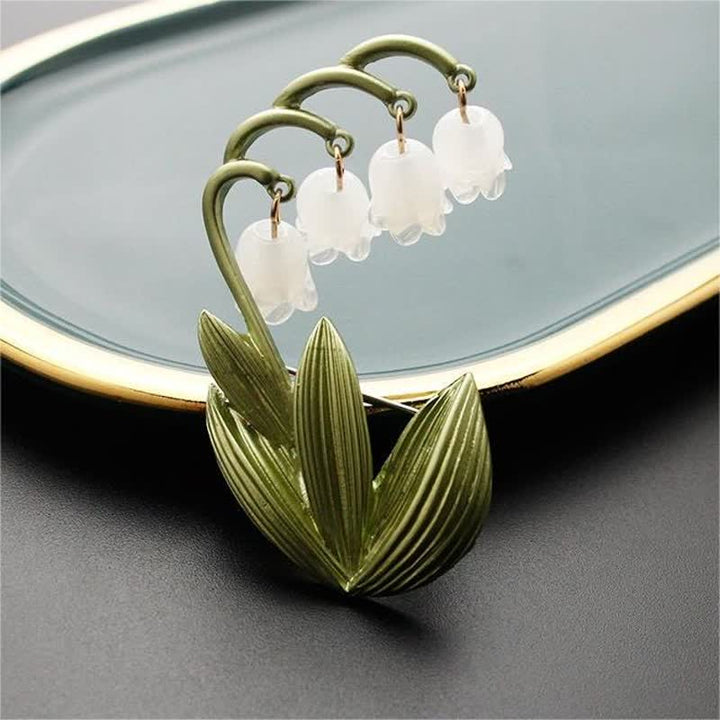 Broche de lirio de los valles blanco puro para mujer