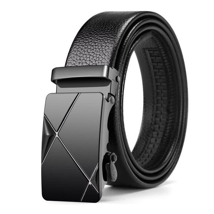 Cinturón de cuero con hebilla automática de lujo para hombre