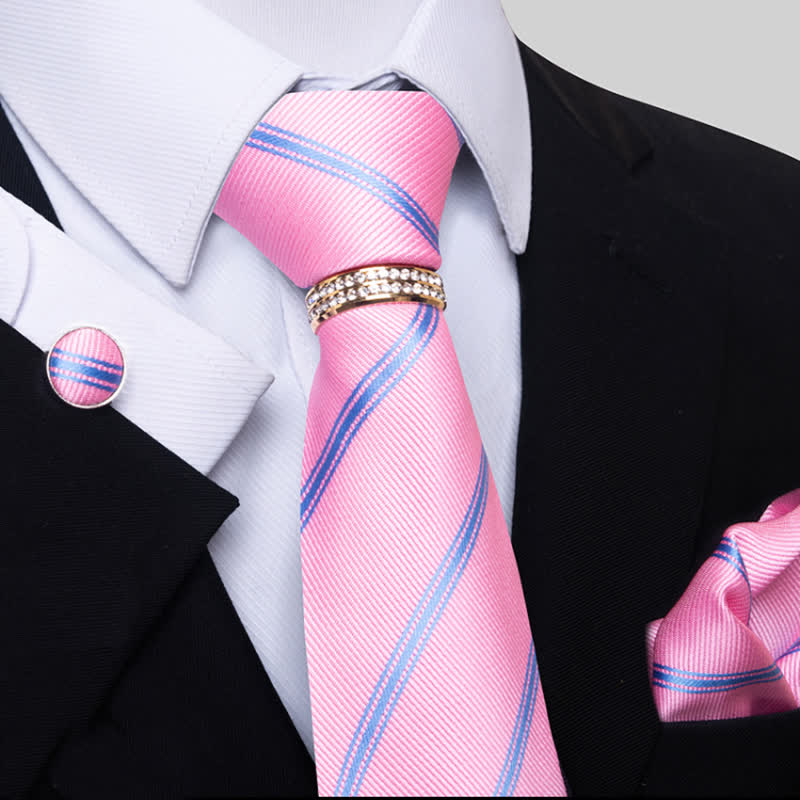 Juego de 4 corbatas a rayas para hombre con anilla para corbata