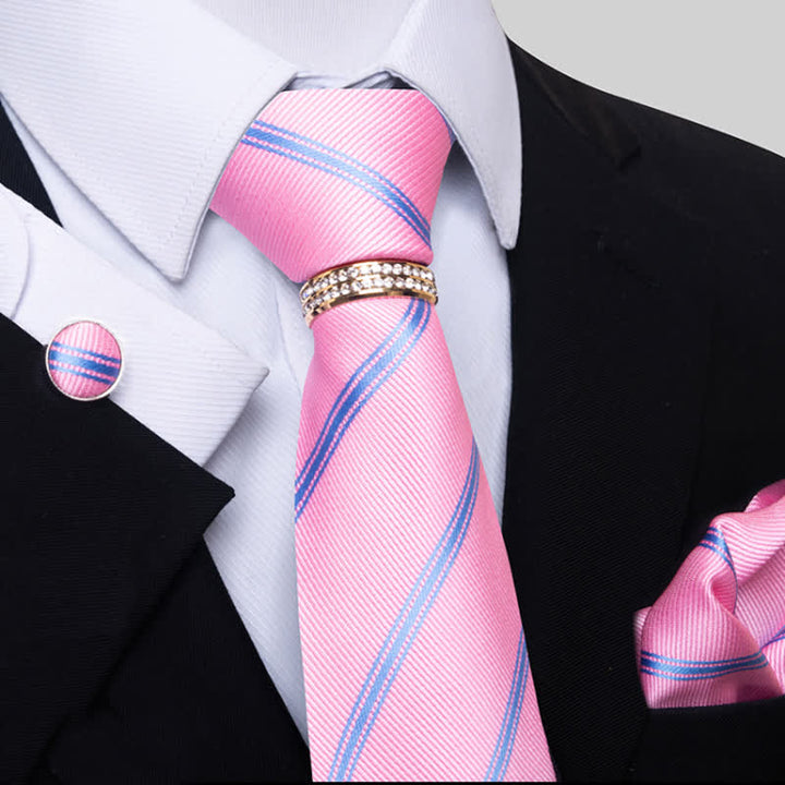 Juego de 4 corbatas a rayas para hombre con anilla para corbata