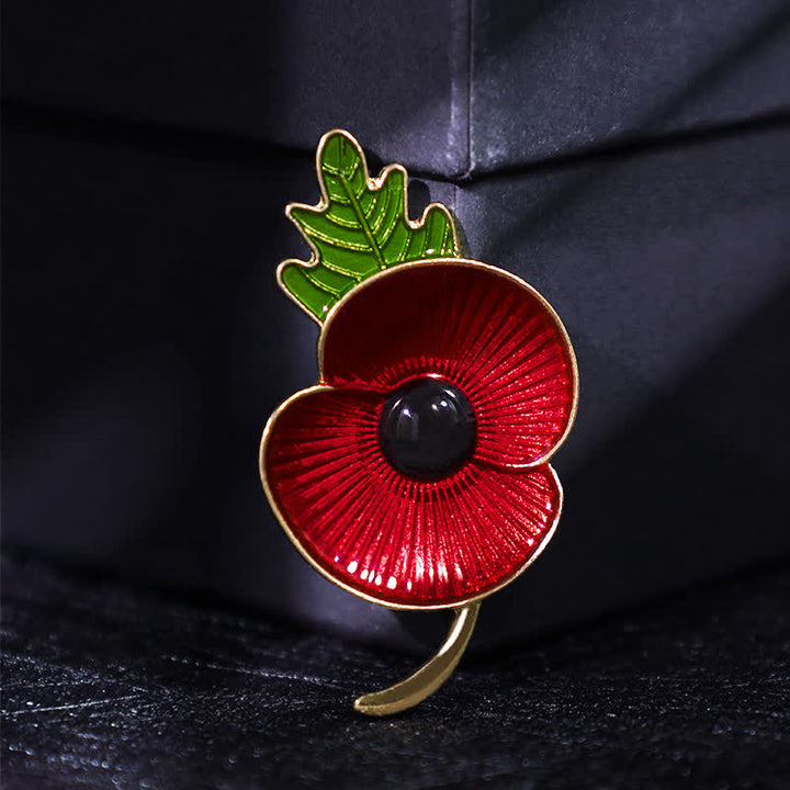 Broche unisex con forma de hoja de amapola roja