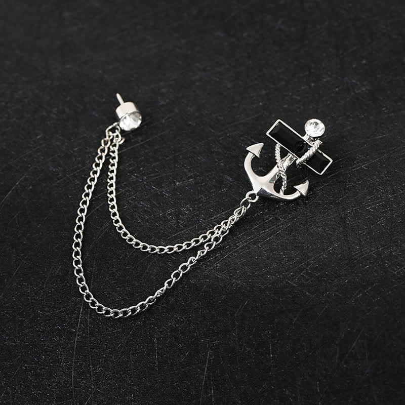 Broche de cadena con ancla y gemas negras para hombre