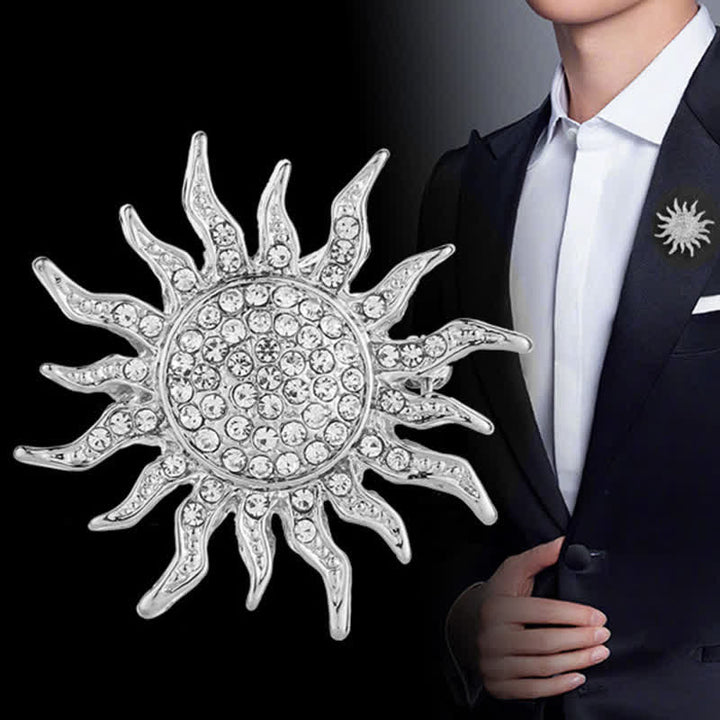 Broche de diamantes de imitación con forma de sol brillante para hombre