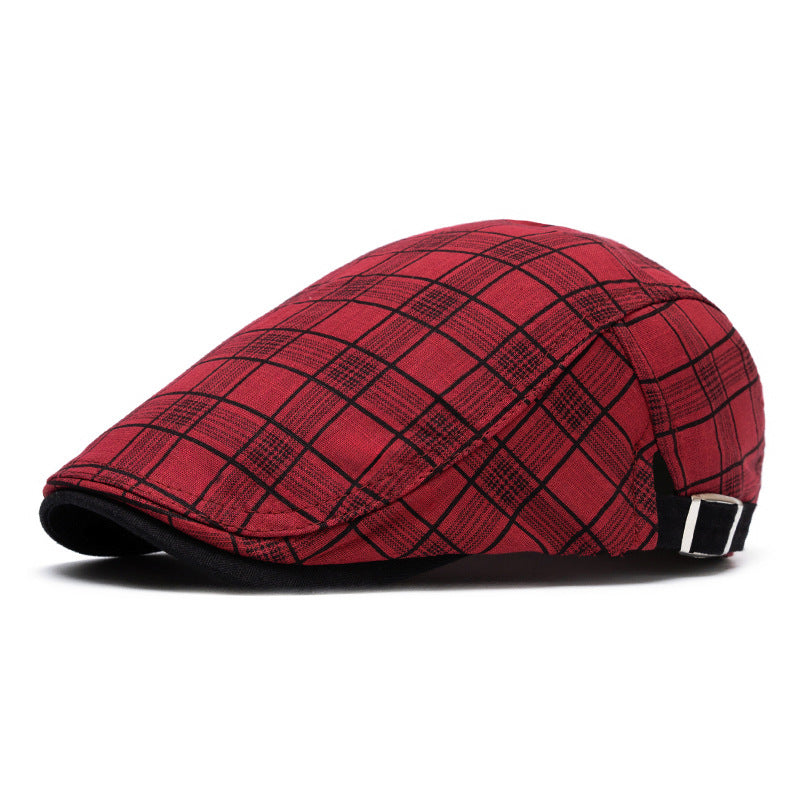 Boina de algodón puro a rayas y cuadros de moda para primavera y verano - Cuadrícula roja - Ajustable (22"-24") - image 12