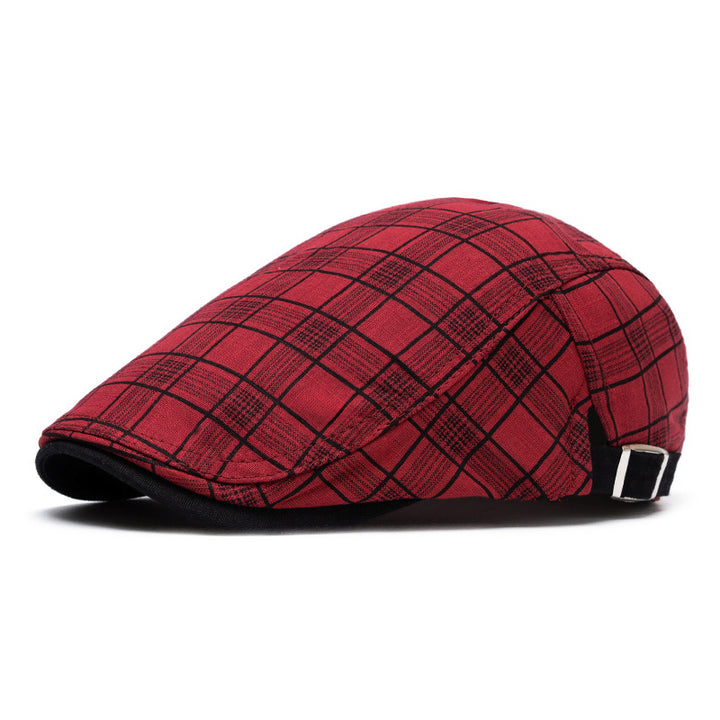 Boina de algodón puro a rayas y cuadros de moda para primavera y verano - Cuadrícula roja - Ajustable (22"-24") - image 12