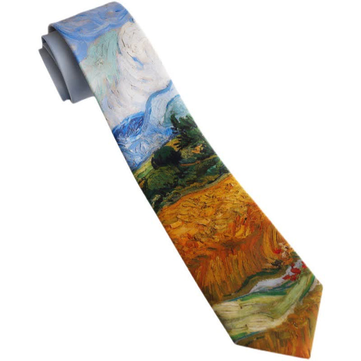 Corbata de hombre con pintura al óleo de campo de trigo