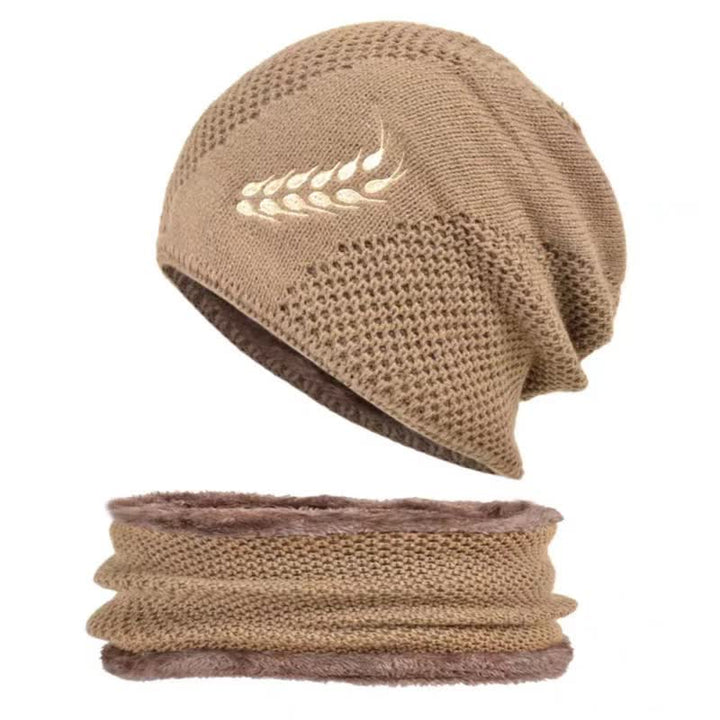Conjunto de 2 gorros y calentadores de cuello con estampado de trigo bordado