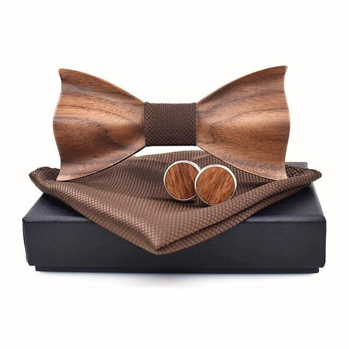 Juego de 3 pajaritas de madera a cuadros pequeños para hombre