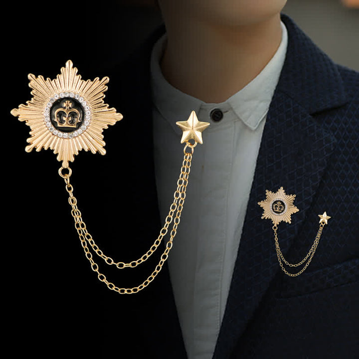 Broche de cadena con corona de estrellas octogonal para hombre