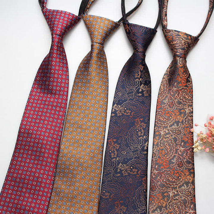 Corbata con cremallera y diseño de flores de cachemira retro para hombre