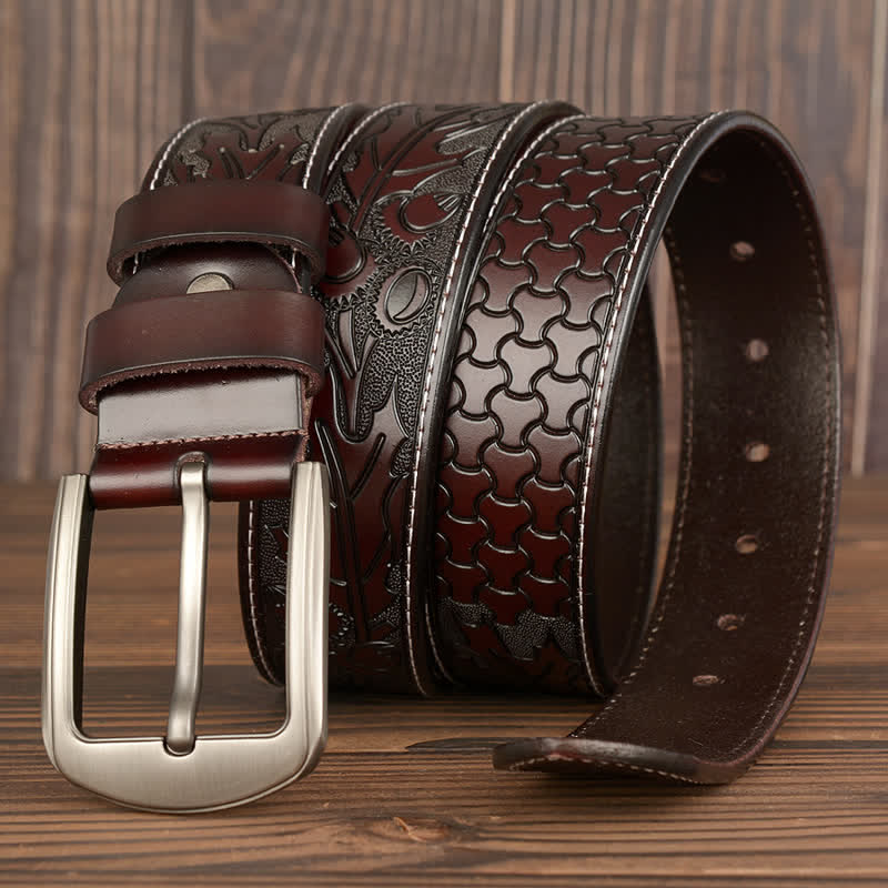 Cinturón de cuero con estampado floral en relieve para hombre