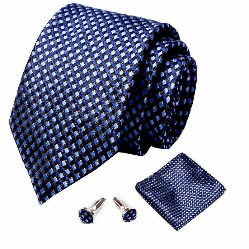 Conjunto de 3 corbatas de cuadros pequeños para hombre en azul claro y azul marino