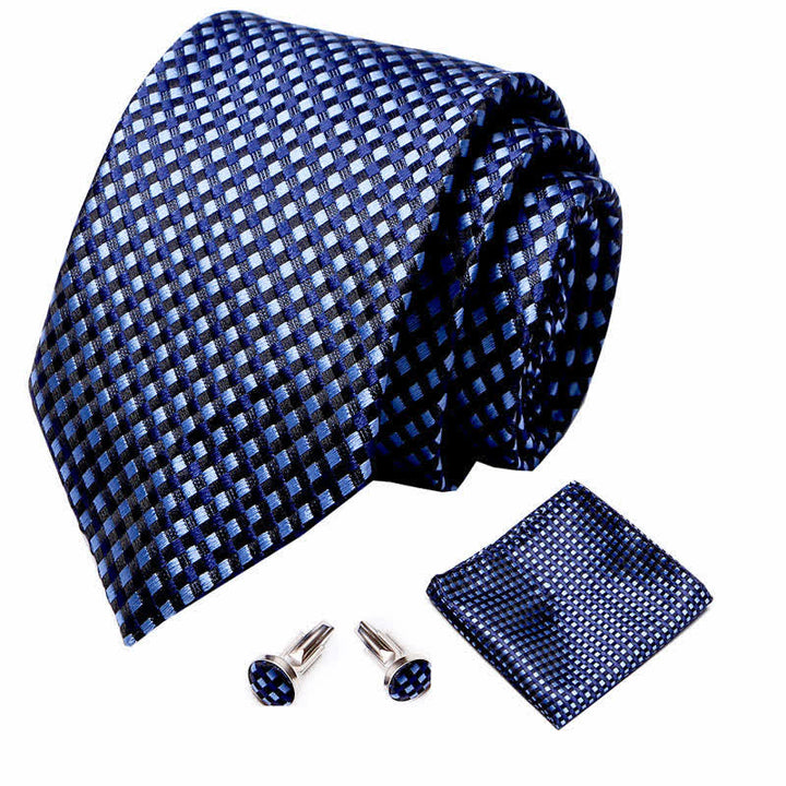 Conjunto de 3 corbatas de cuadros pequeños para hombre en azul claro y azul marino