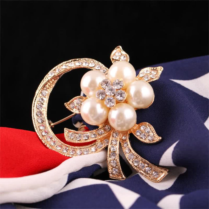 Broche de perlas y diamantes de imitación para mujer