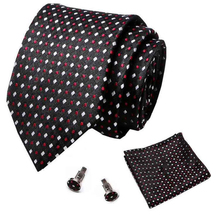 Conjunto de 3 corbatas negras con lunares rojos y cuadrados blancos para hombre