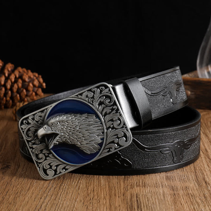 Cinturón de cuero occidental rectangular con cabeza de águila calva para hombre