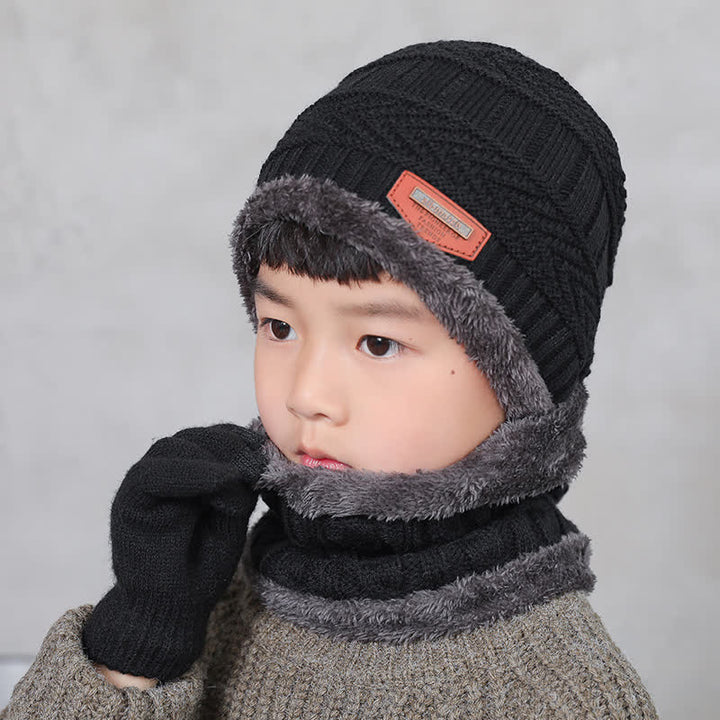 Conjunto de 3 gorros de punto, bufanda y guantes para adultos y niños