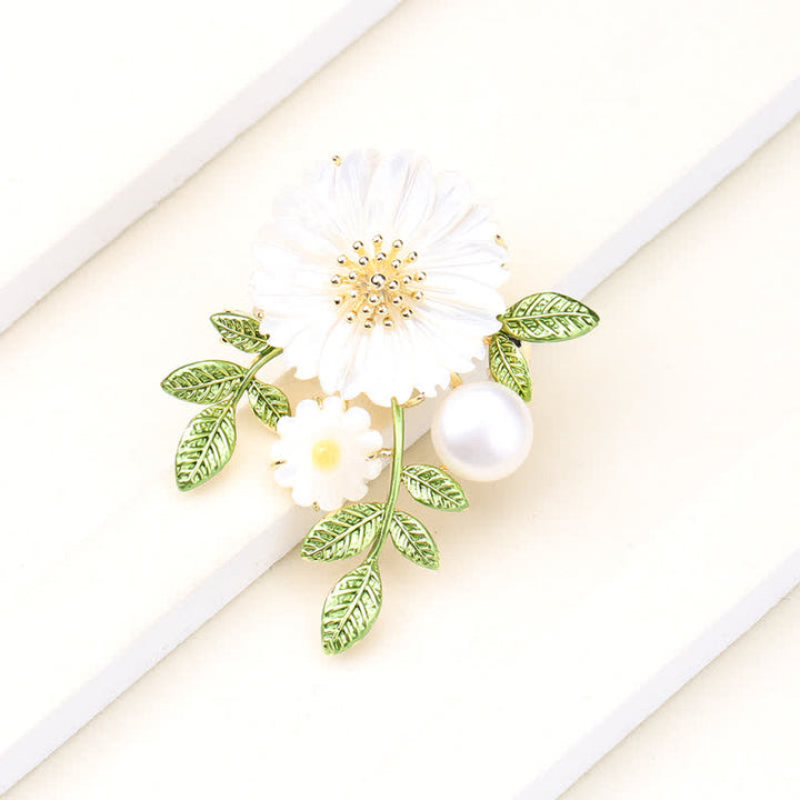 Broche romántico de margaritas y perlas para mujer